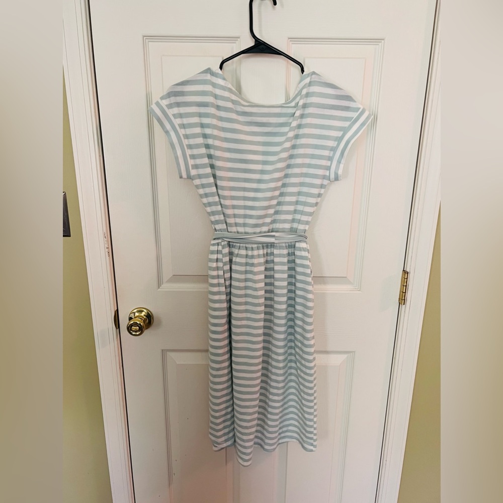 Light Striped Seafoam and White Dress with Tie - Picture 2 of 3